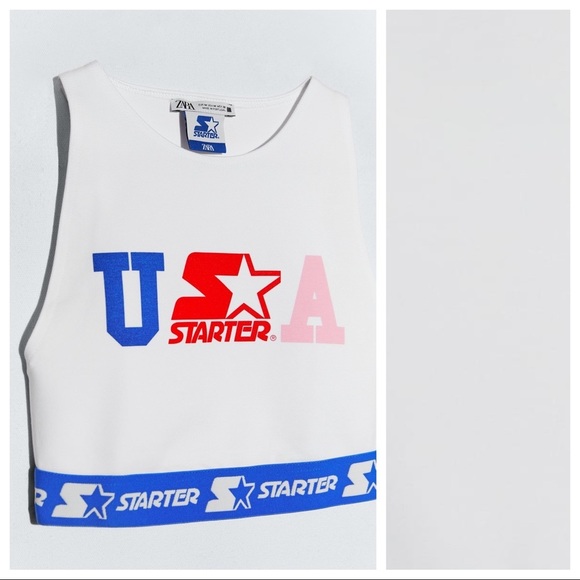 NWT. Zara x Starter Capsule Collection USA Logo Sporty Cropped Top. Size M. - Picture 5 of 10